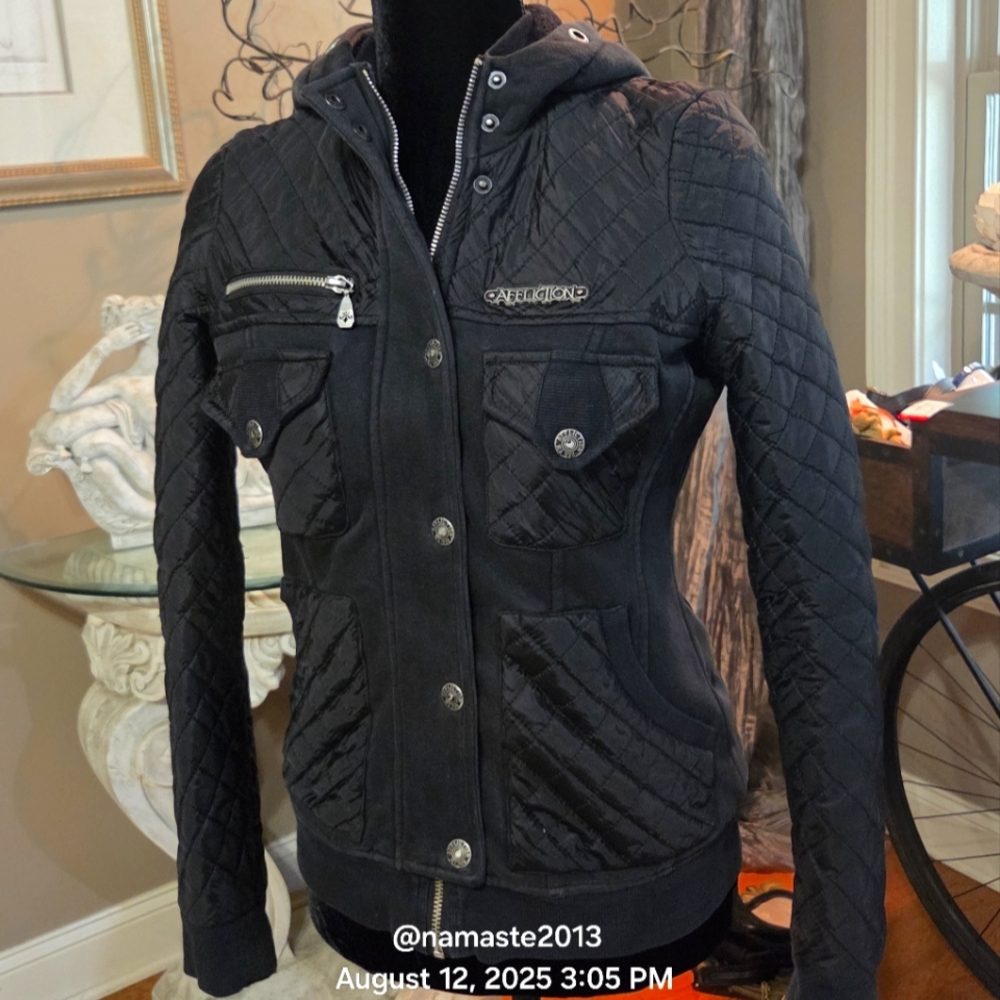 Affliction Black Label Quilted Jacket Hoodie Designer Moto Punk Rock Metal #103